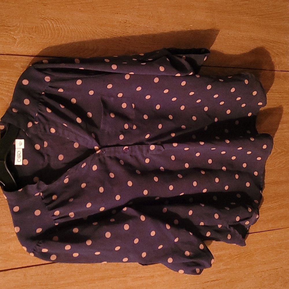 Cato Large Dark Blue and beige polka dot blouse